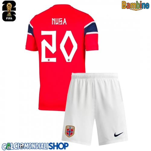 Maglie da calcio Norvegia Antonio Nusa #20 Prima Maglia Bambino Mondiali 2026  Manica Corta (+ Pantaloni corti)